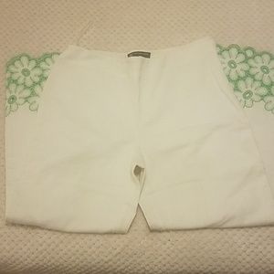 INC white pants with Green Embroidery